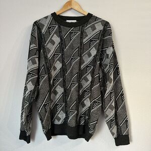 Bachrach Men's Knit Sweater Pullover Geometric Cozy Cabincore Grandpa Medium